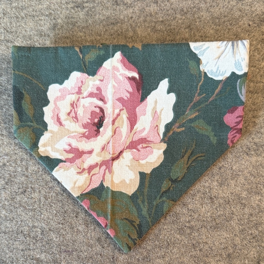 Floral Accent with Pink and Green Scrunchie Dog Bandana